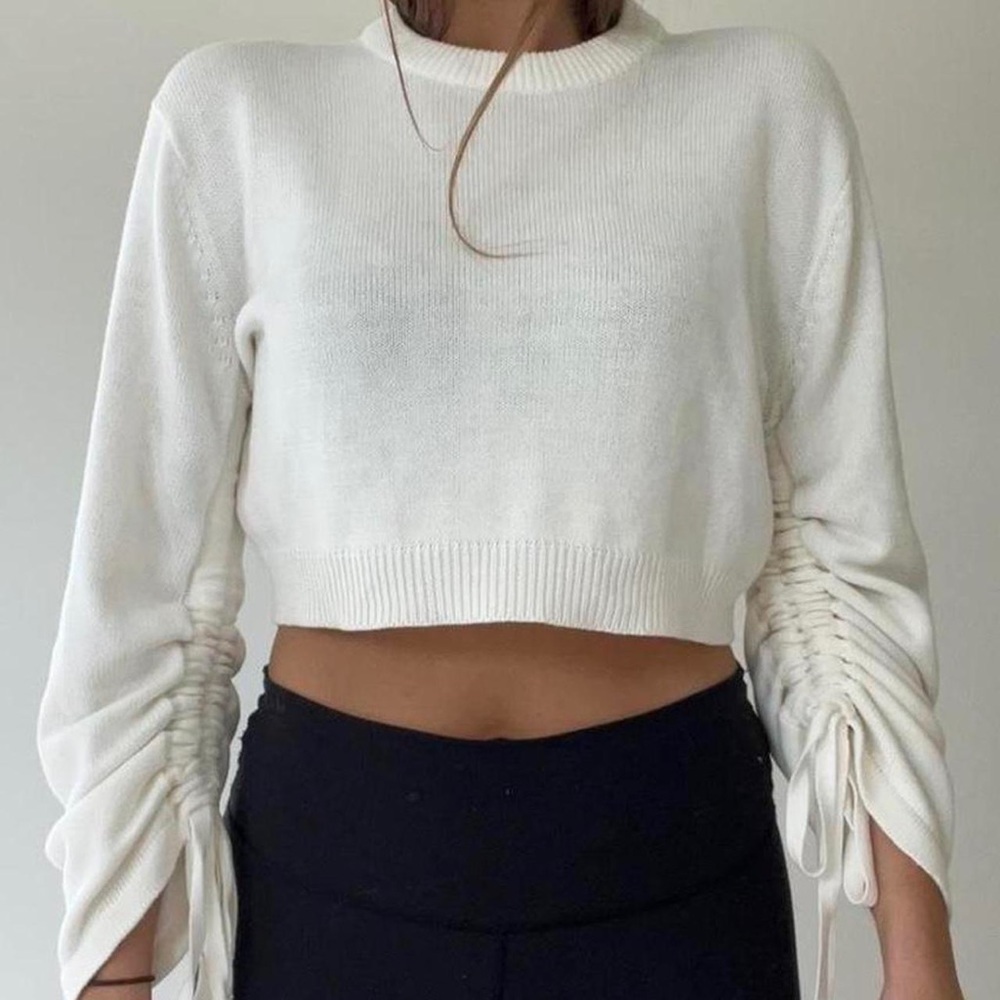 White bell sleeve knit sweater
